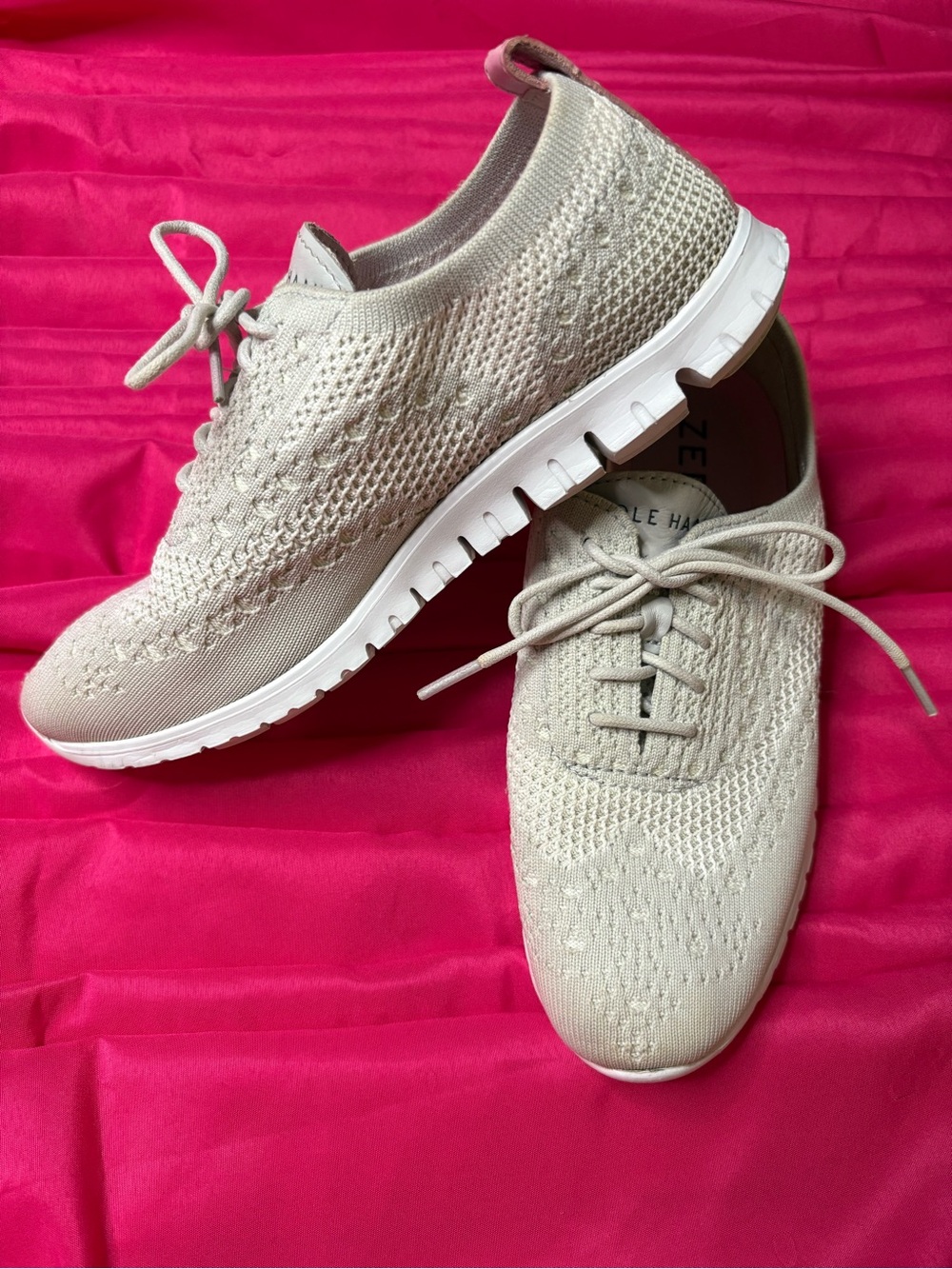 Cole Haan Women ZERØGRAND Stitchlite Wingtip Oxford Gray Grey Pink Sneakers Shoe